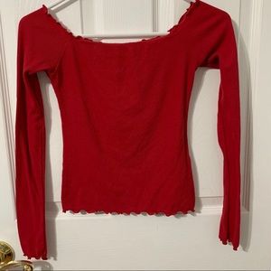 Red Off the Shoulder Long Sleeve Top